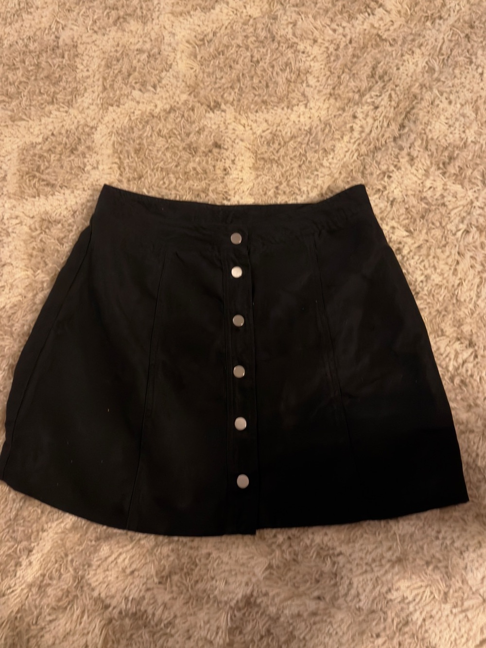H&M Black Suede Button-Front Mini Skirt